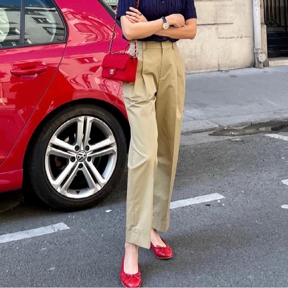 Elborn Parios Tan High-Waisted Wide-Leg Trousers